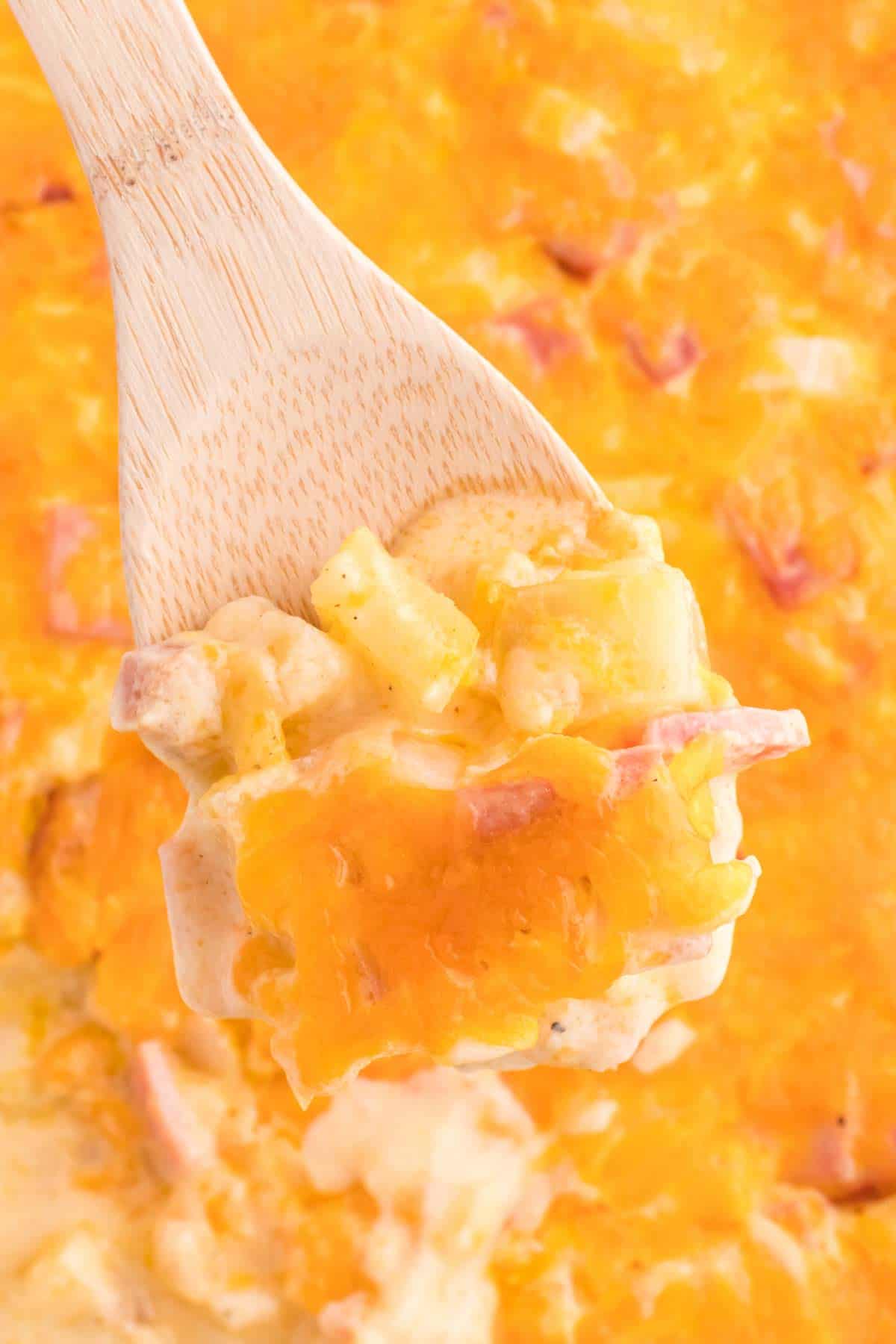 Cheesy Ham and Potato Casserole is a hearty dish loaded with diced potatoes, ham and onions all covered in a creamy sauce and baked with cheddar cheese on top.