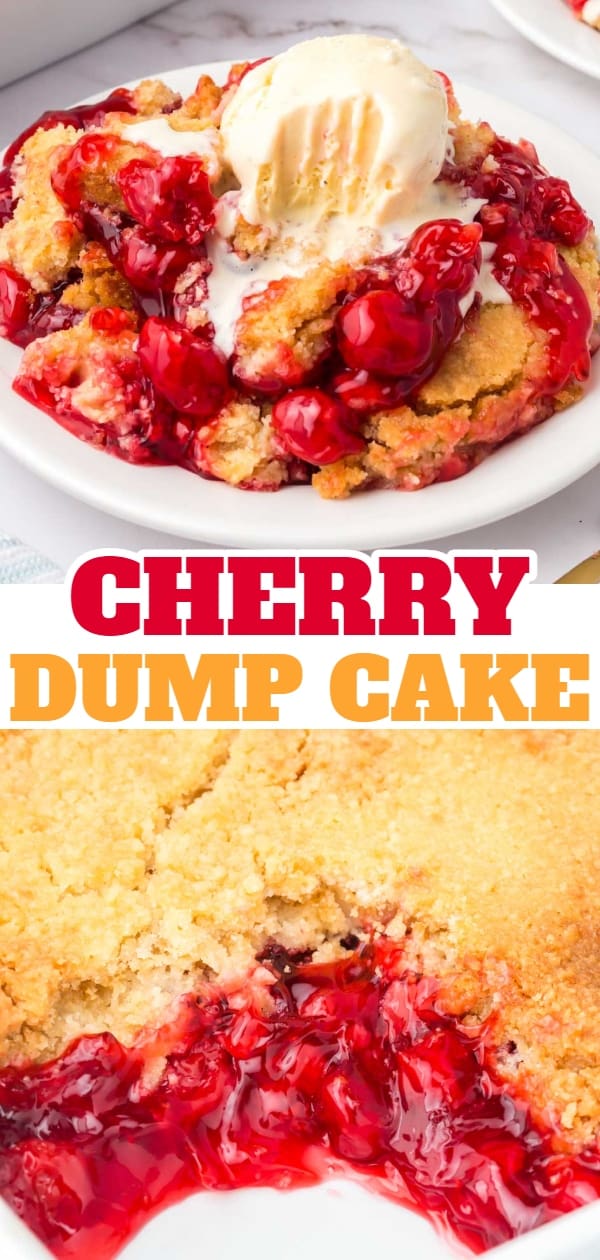 Cherry Dump Cake is an easy dessert recipe made with cherry pie filling, vanilla cake mix, crumbled butter cookies, vanilla extract and butter.