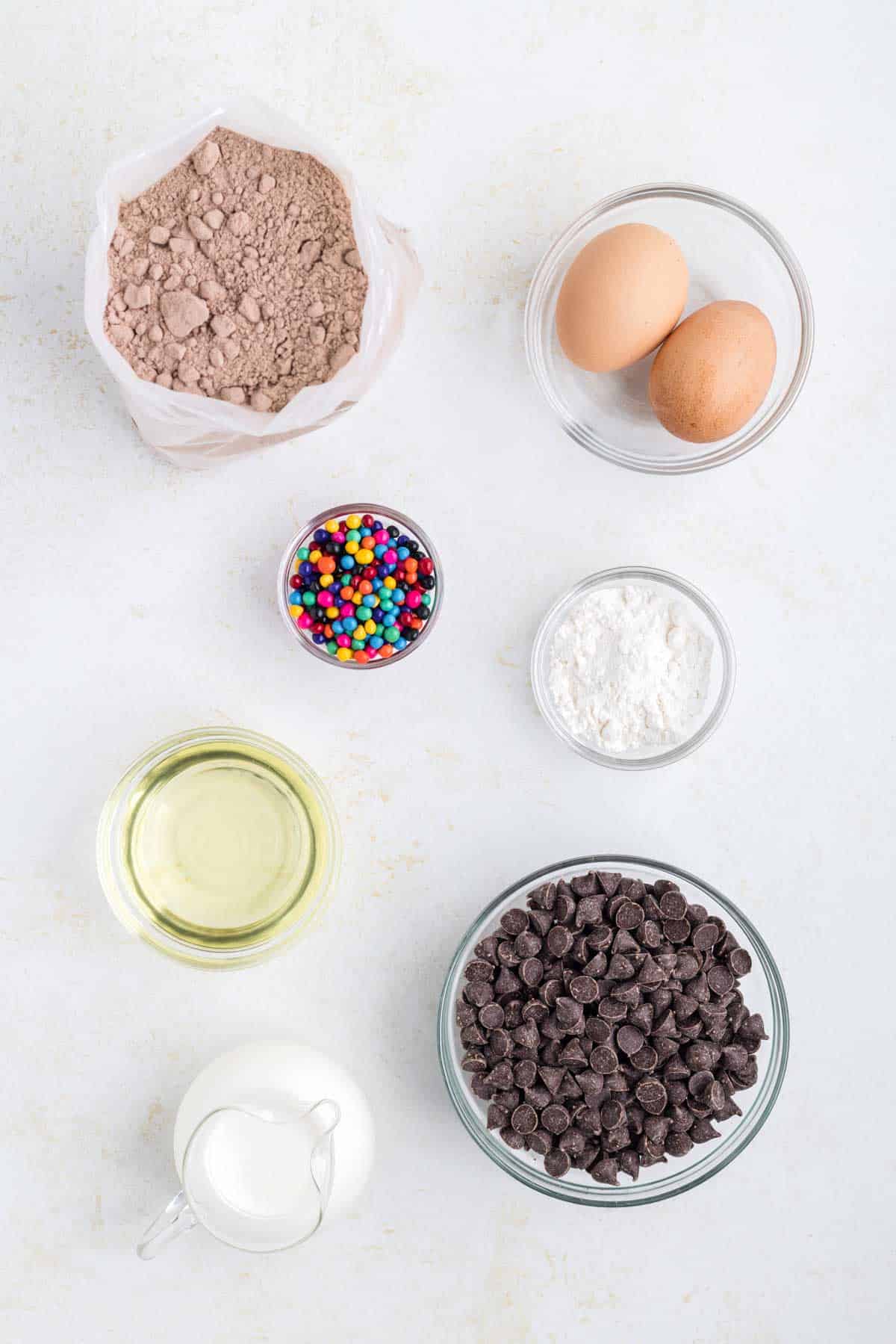 brownie cookie ingredients in prep bowls