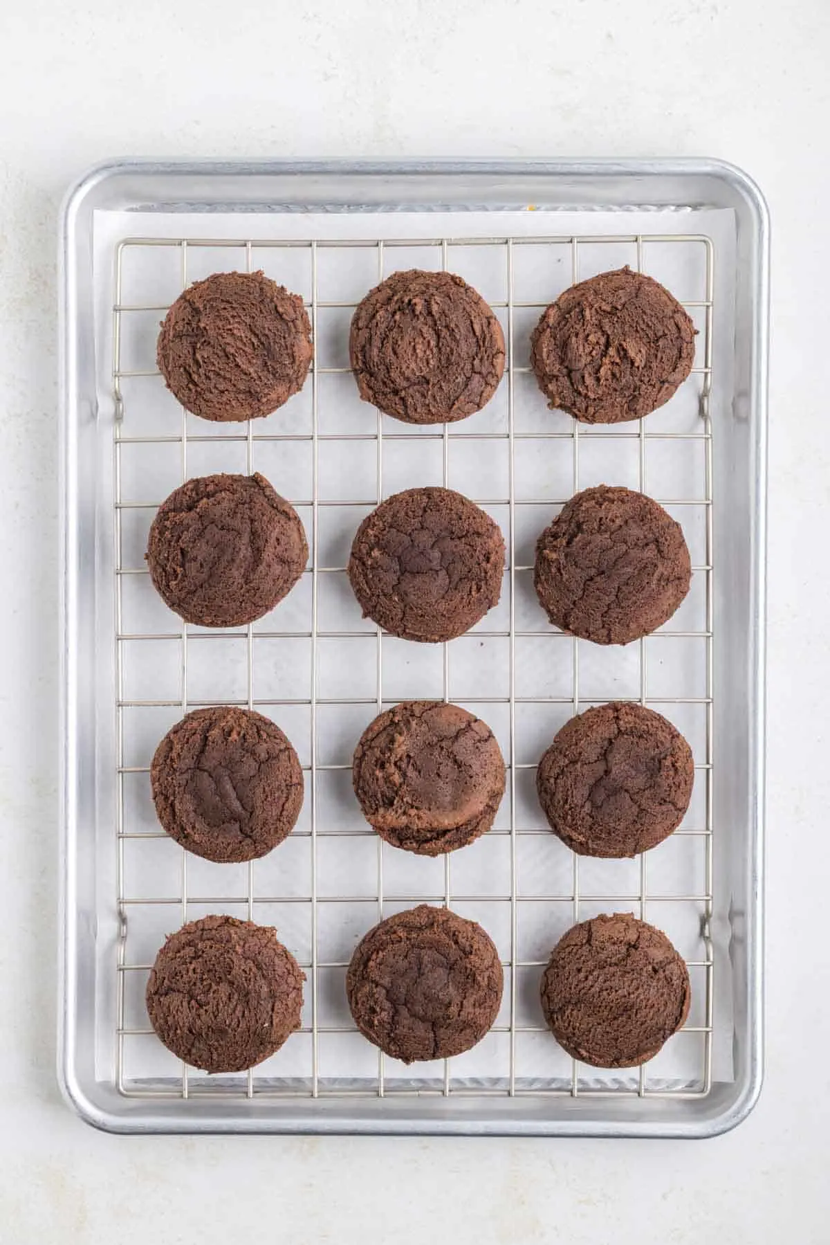 brownie cookies cooling on a wire rack