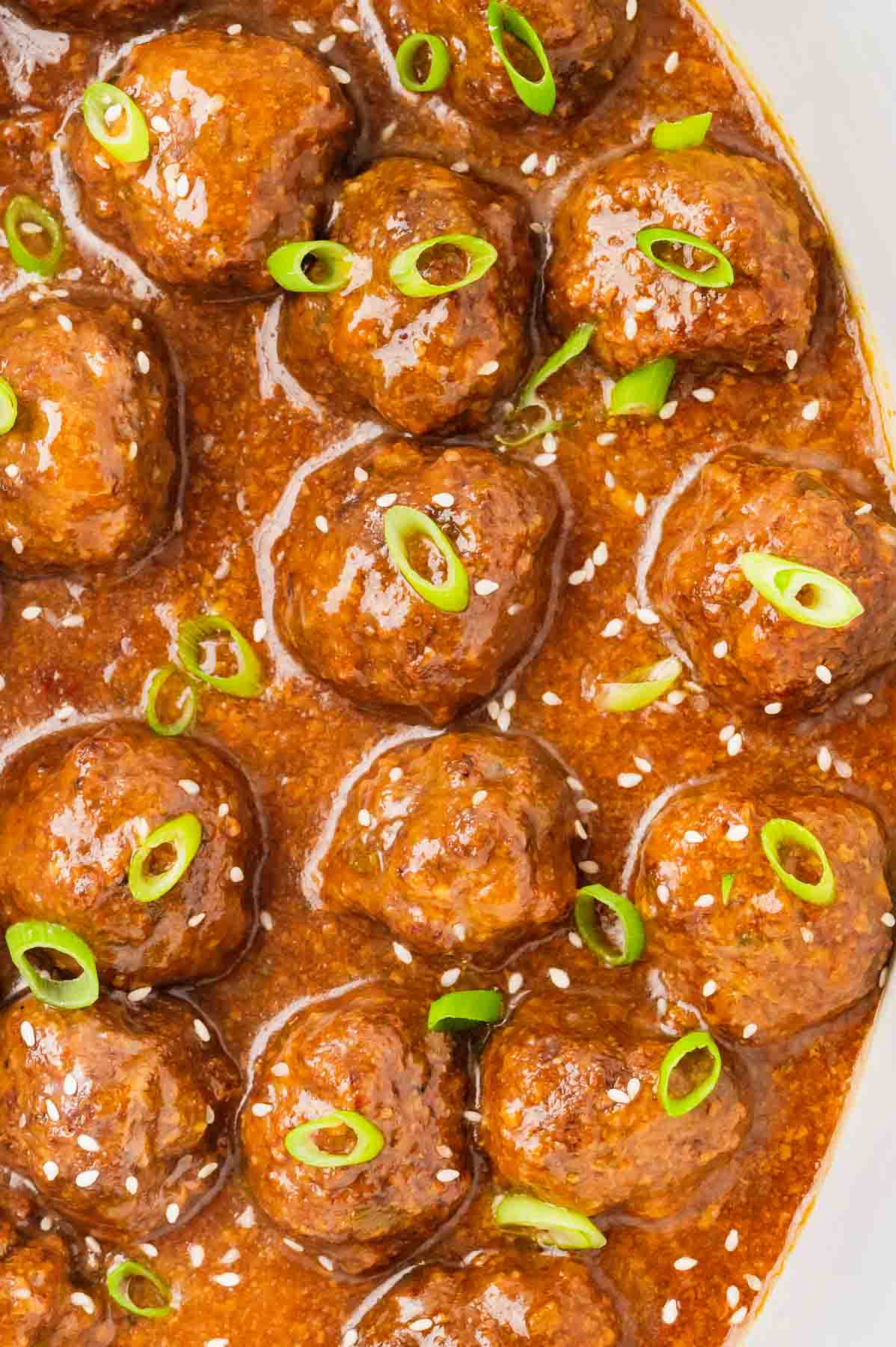 Crock Pot Teriyaki Meatballs are homemade slow cooker beef meatballs with a sweet and savory sauce containing pineapple, soy sauce and brown sugar.