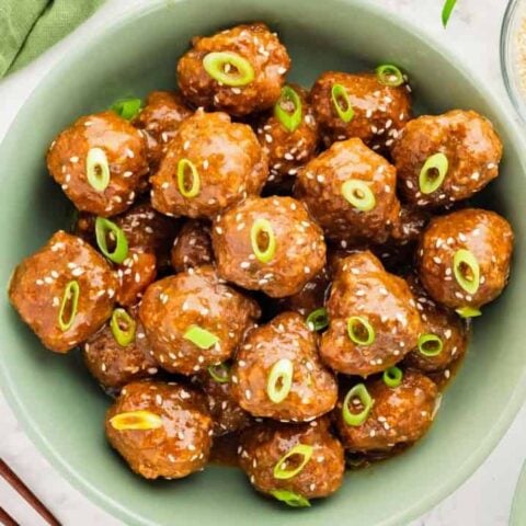 Crock Pot Teriyaki Meatballs are homemade slow cooker beef meatballs with a sweet and savory sauce containing pineapple, soy sauce and brown sugar.