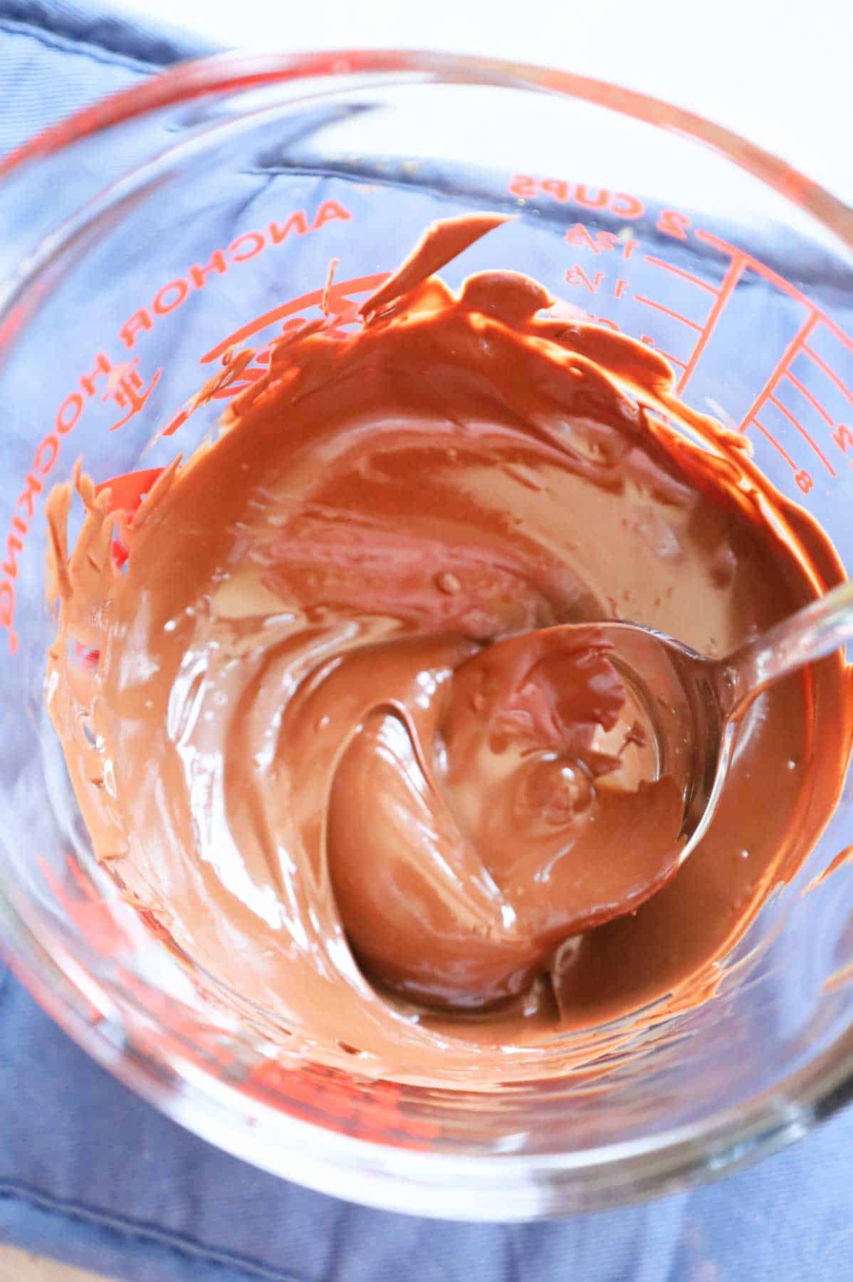 melted chocolate in a glass measuring cup