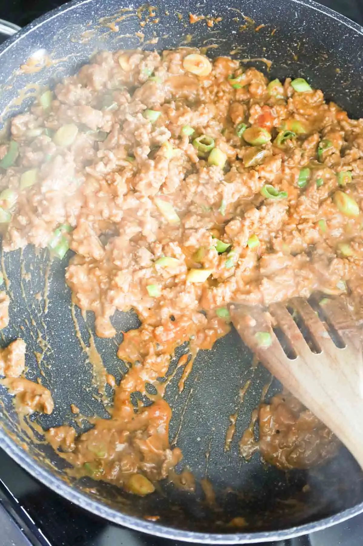 ground beef taco mixture in a skillet