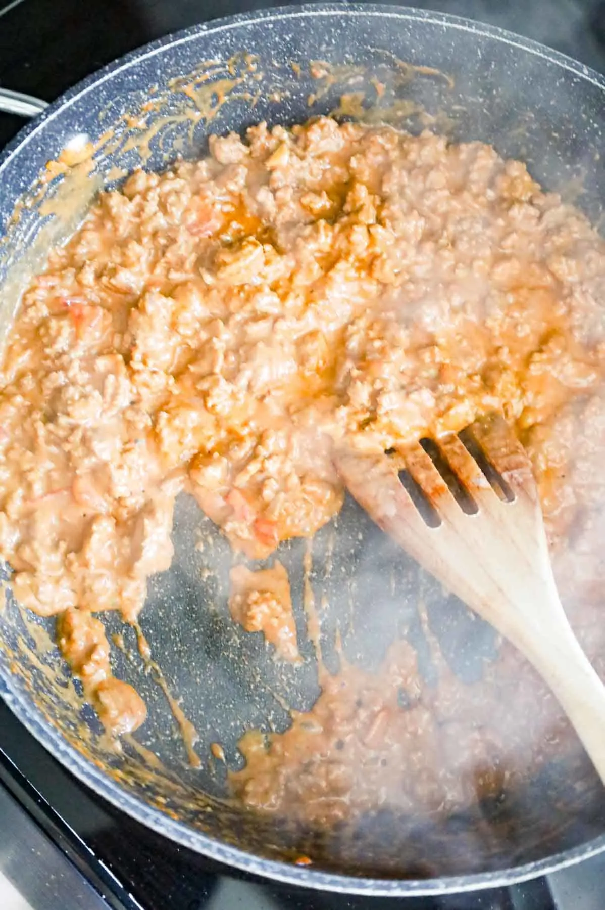 ground beef, salsa and ranch dressing mixture in a skillet