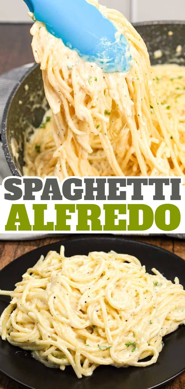 Spaghetti Alfredo is rich and creamy pasta recipe made with butter, minced garlic, heavy cream, Italian seasoning and shredded parmesan cheese.