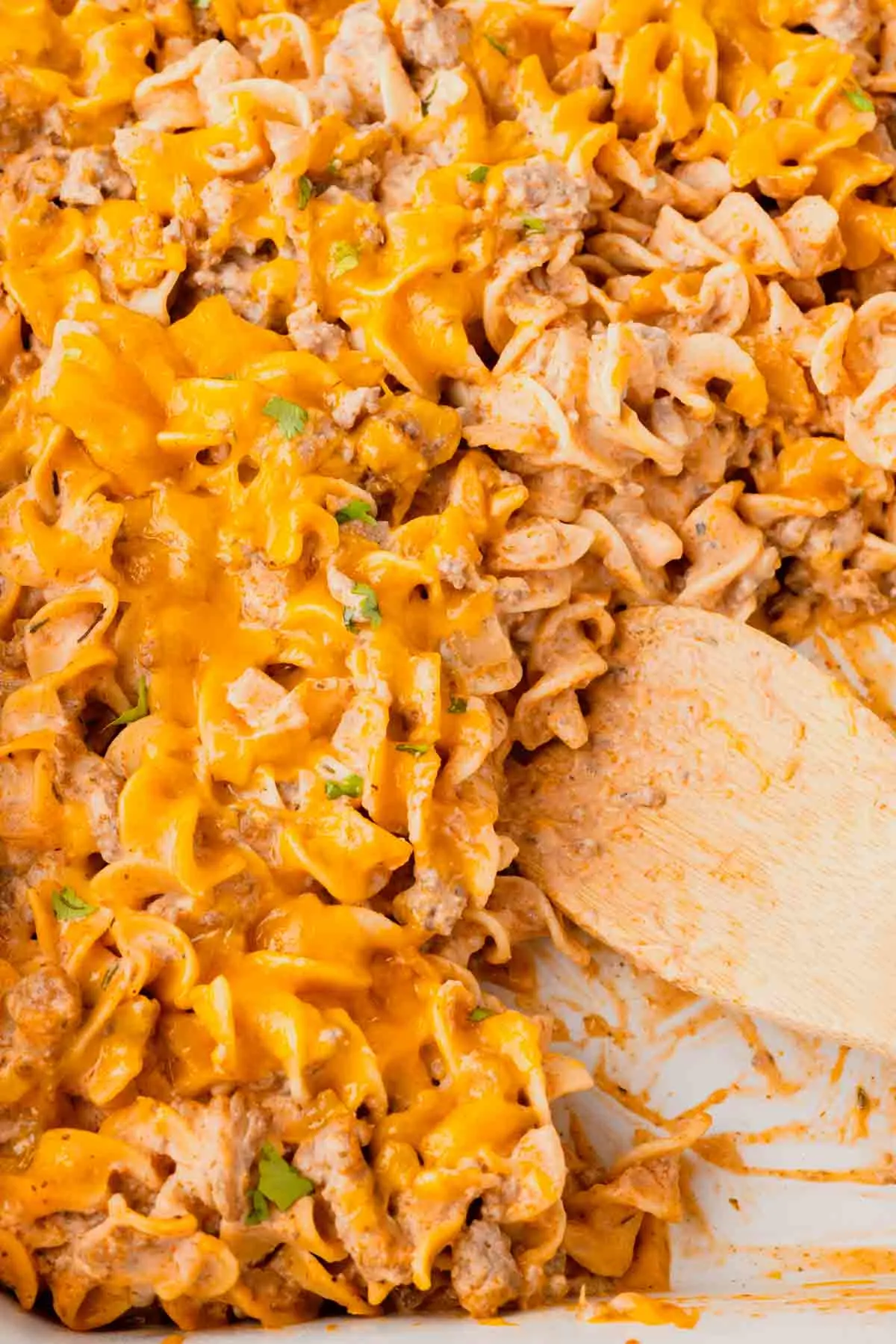 Beef Noodle Casserole is a hearty dish loaded with ground beef, egg noodles, cheddar cheese, sour cream and cream of mushroom soup.