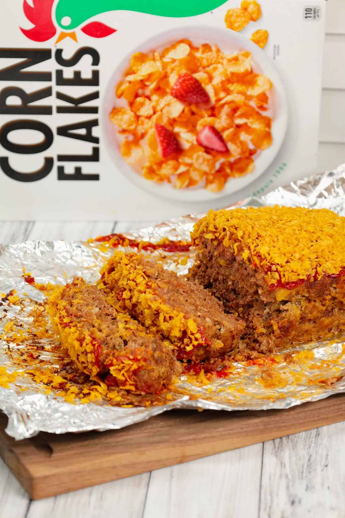 Cornflake Meatloaf is a delicious ground beef meatloaf loaded with crushed cornflakes, onion soup mix and a ketchup glaze.