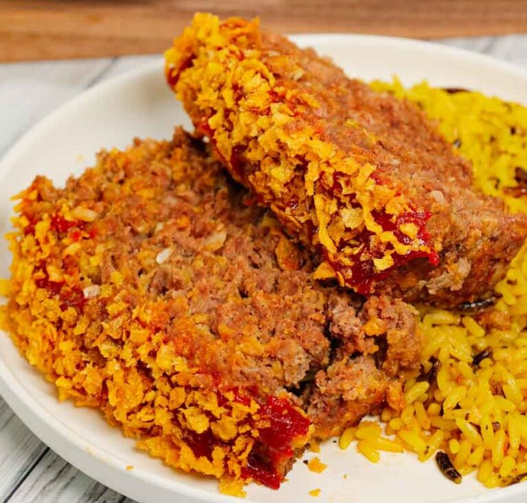 Cornflake Meatloaf is a delicious ground beef meatloaf loaded with crushed cornflakes, onion soup mix and a ketchup glaze.