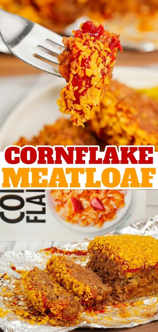 Cornflake Meatloaf is a delicious ground beef meatloaf loaded with crushed cornflakes, onion soup mix and a ketchup glaze.