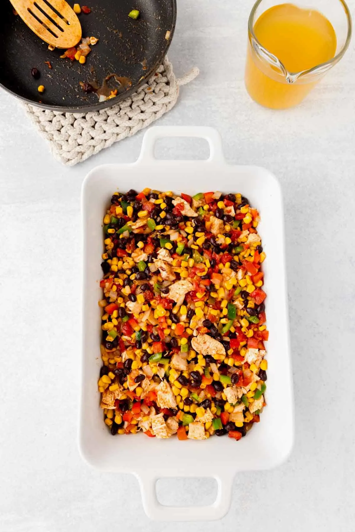 chicken and vegetable mixture in a baking dish