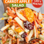 Carrot Apple Salad – crunchy, refreshing no-cook side dish! Shredded matchstick carrots and apples tossed with sweet dried cranberries, mandarin oranges, and a creamy vanilla yogurt-mayo dressing with a hint of lemon and sugar. Sweet-tangy, colorful, and make-ahead friendly (chill 3+ hours). Perfect healthy-ish slaw for BBQs, potlucks, picnics, or summer dinners – pairs great with grilled meats, seafood, or burgers! 🍎🥕🥗 #CarrotAppleSalad #AppleSlaw #CarrotSalad #NoCookSideDish #HealthySalad #RefreshingSalad #PotluckRecipes #SummerSideDish #FruitSlaw #EasyRecipes