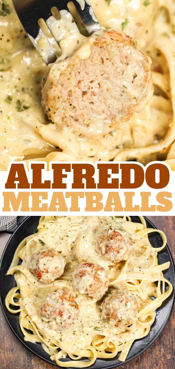 Alfredo Meatballs are an easy ground chicken meatball recipe loaded with Italian seasoned bread crumbs, garlic powder and parmesan cheese and tossed in a rich and creamy alfredo sauce.