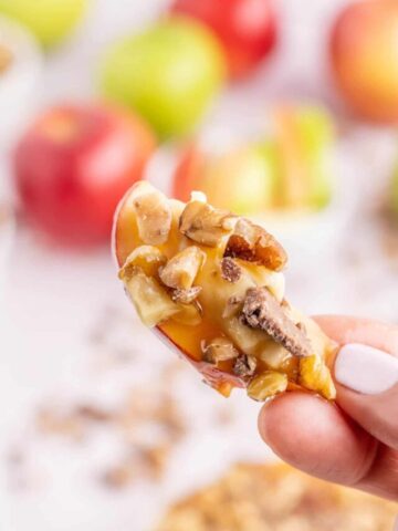 Cream Cheese Caramel Apple Dip is a fun and easy dessert recipe using cream cheese, powdered sugar, caramel sauce, chopped nuts and toffee pieces.