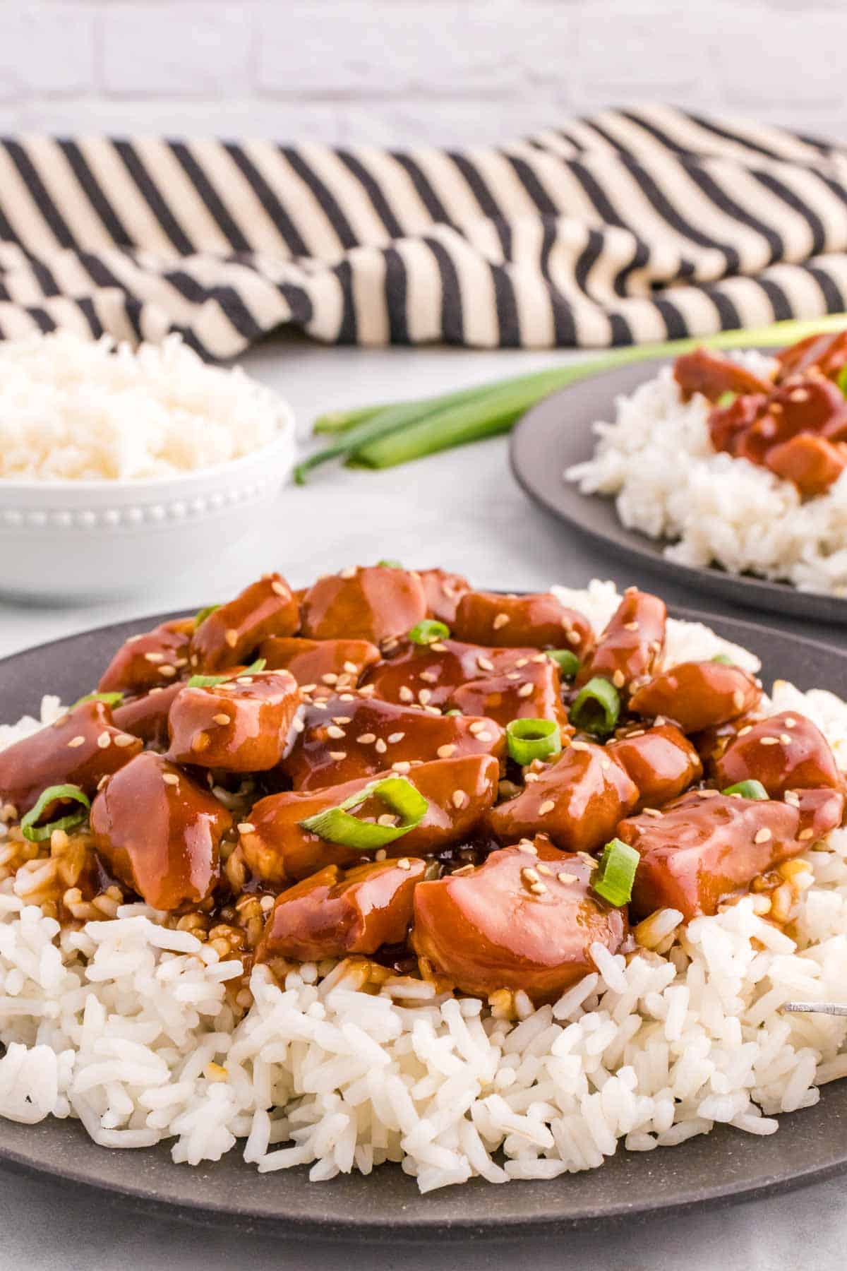Mongolian Pork is a flavourful pork dish made with bite sized pieces of pork tenderloin cooked in a sweet and savoury sauce made with soy sauce, brown sugar, hoisin sauce, garlic and ginger.