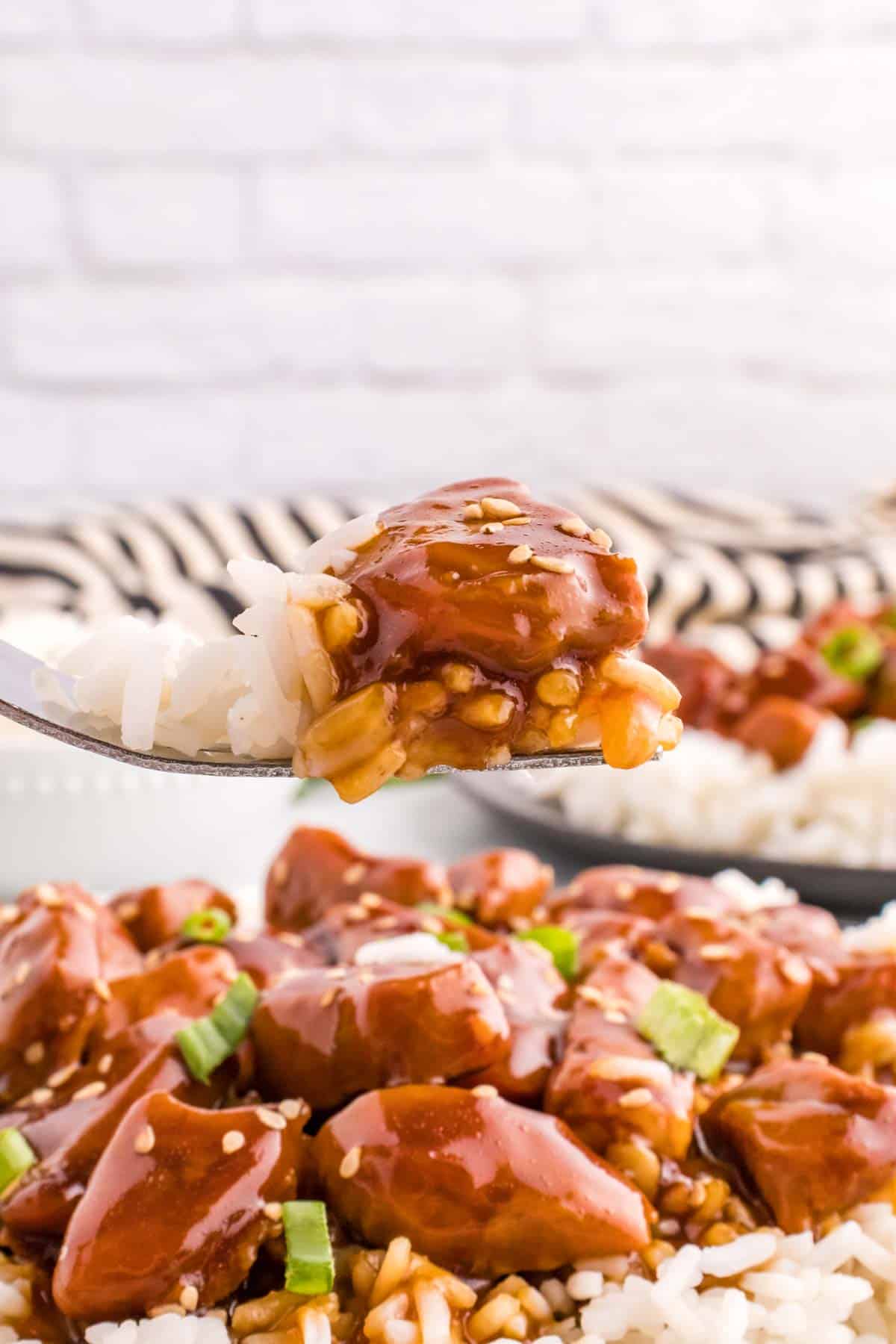 Mongolian Pork is a flavourful pork dish made with bite sized pieces of pork tenderloin cooked in a sweet and savoury sauce made with soy sauce, brown sugar, hoisin sauce, garlic and ginger.