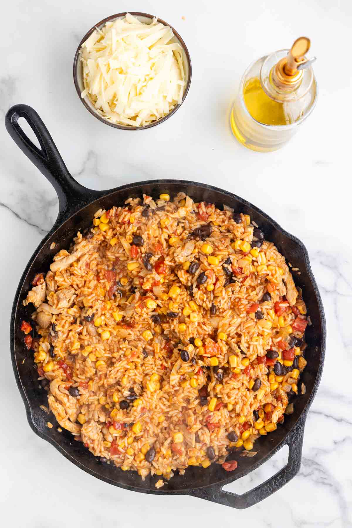 chicken taco and rice mixture in a skillet
