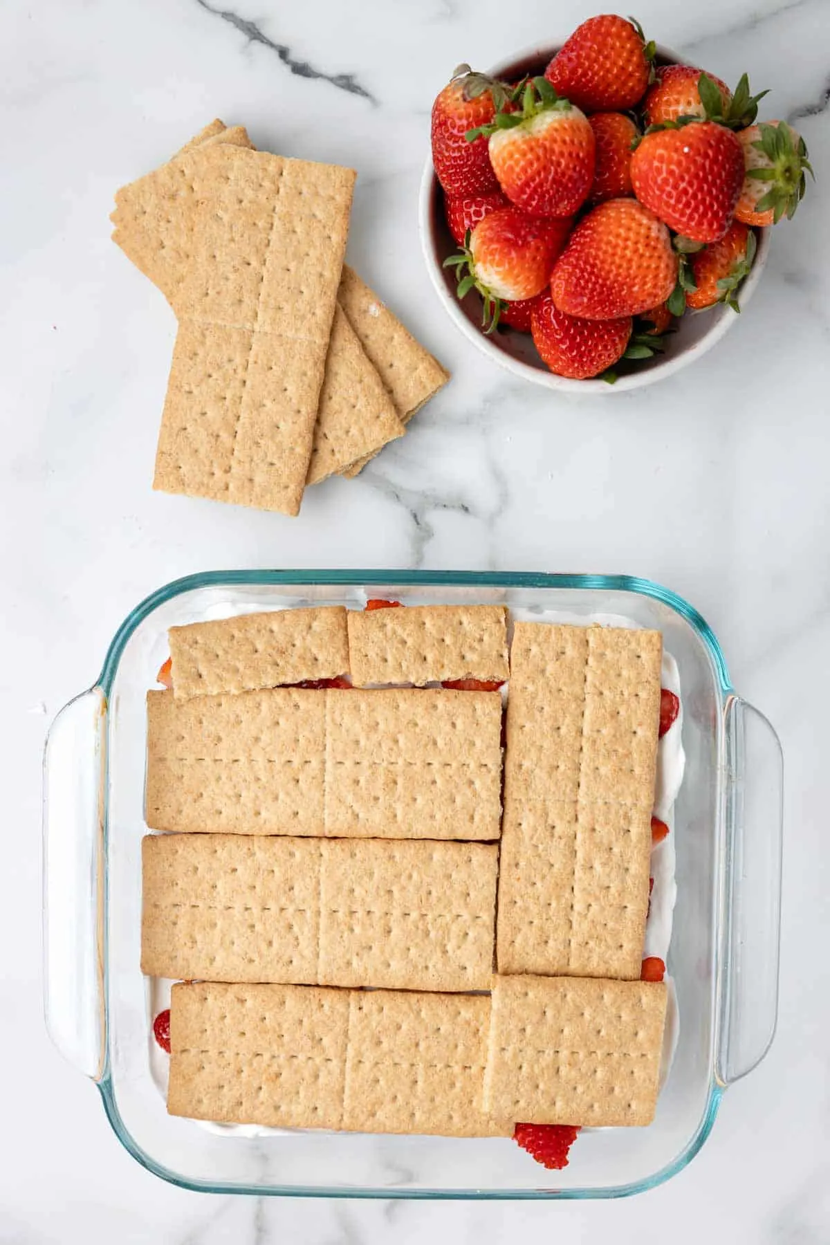 graham cracker layer of strawberry icebox cake