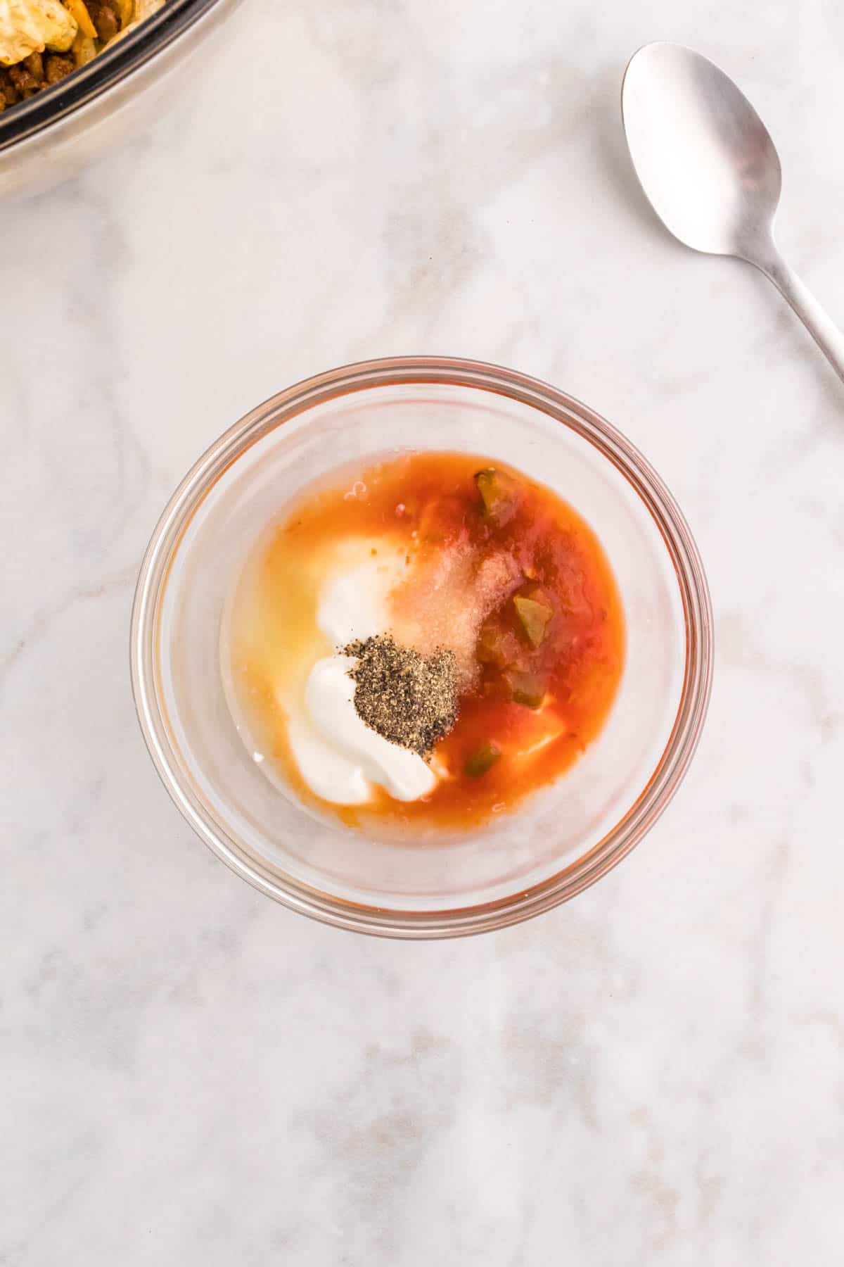 sour cream, Catalina dressing, salsa, lime juice, salt and pepper in a bowl