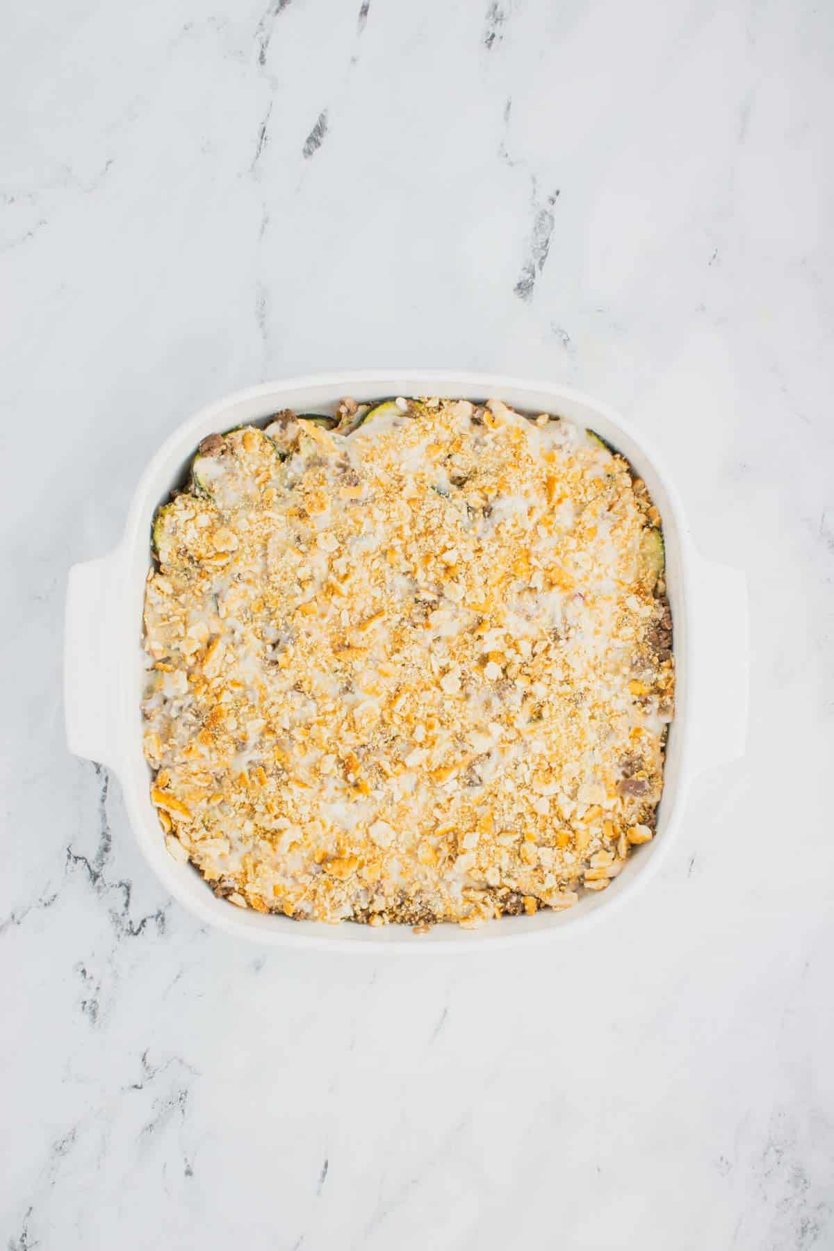 crushed ritz crackers sprinkled on top of zucchini casserole