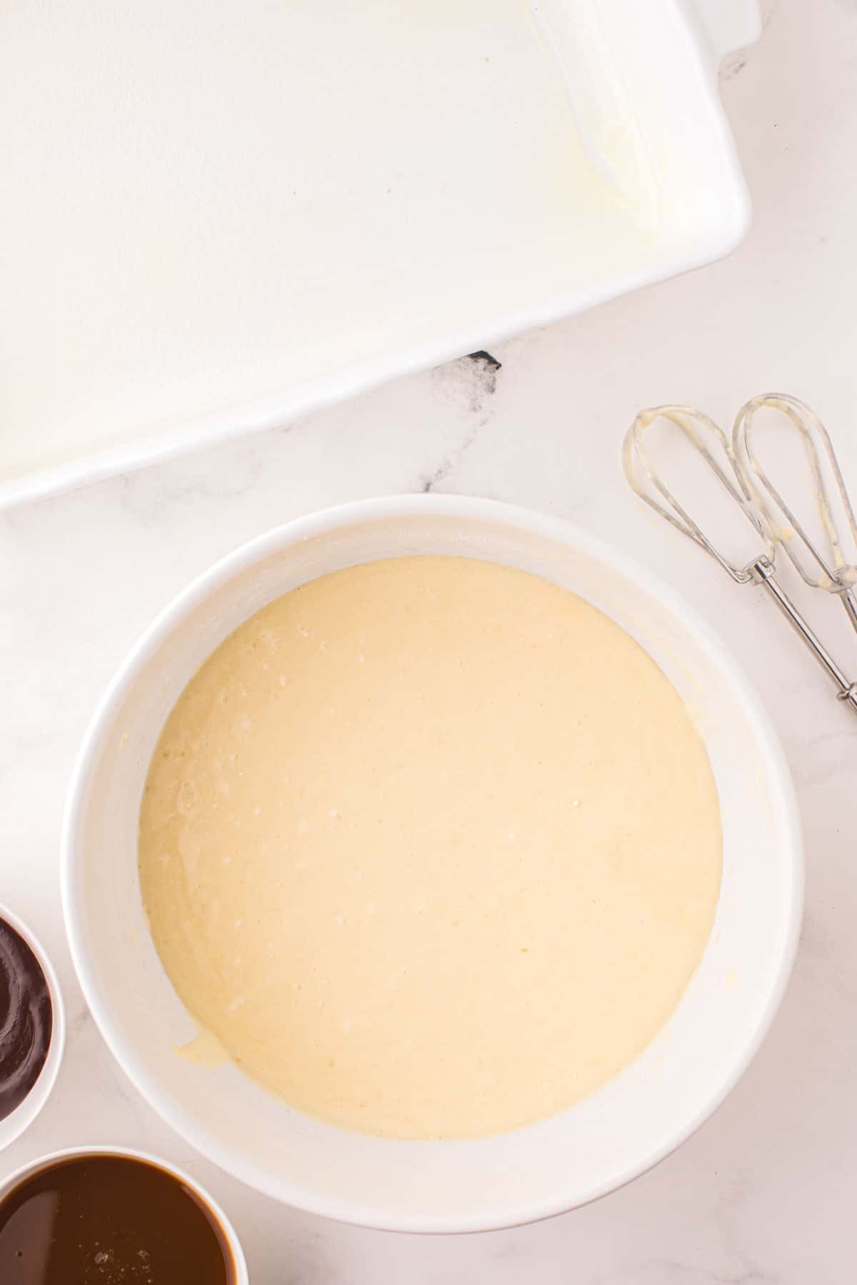 cake batter in a mixing bowl