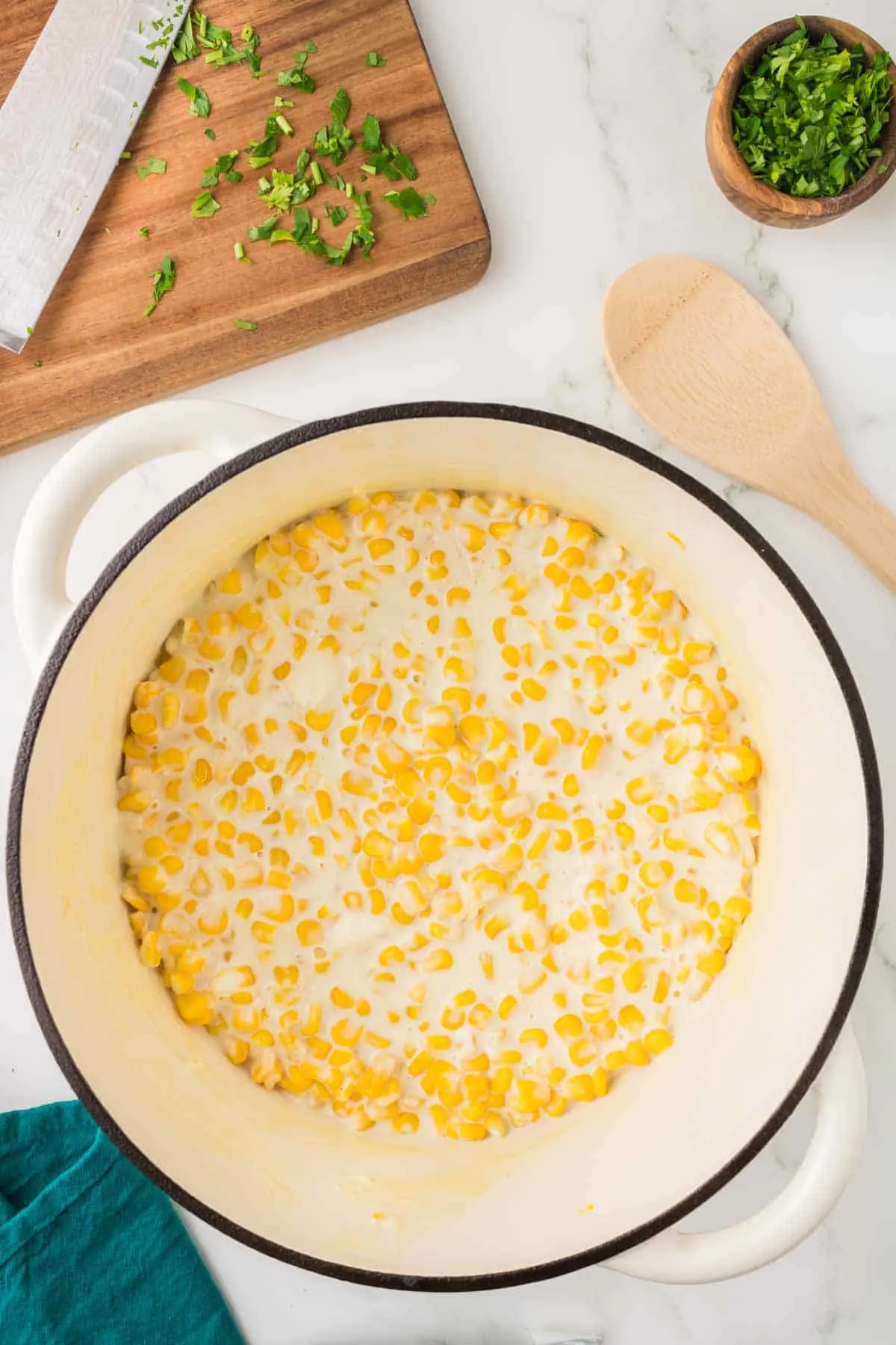 creamy corn mixture in a pot