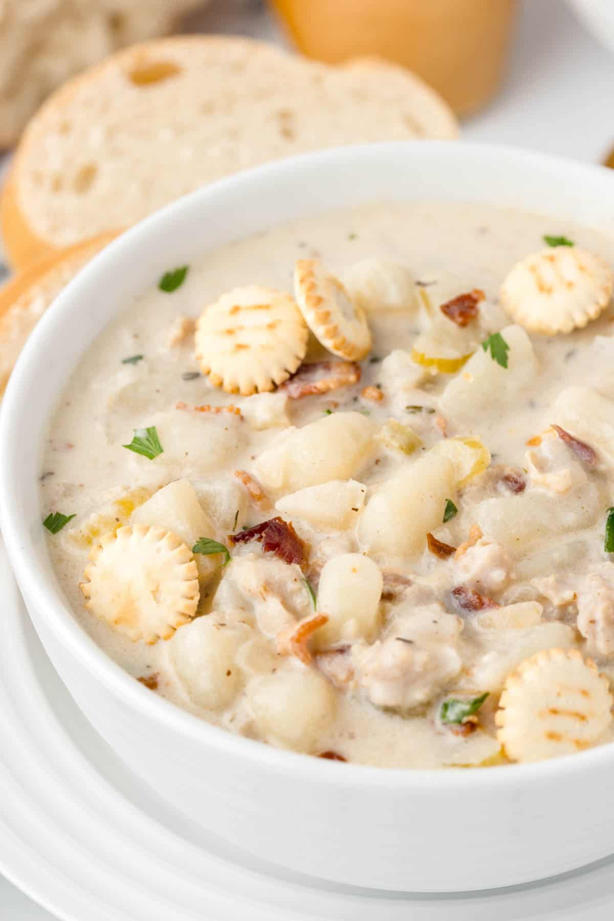 Old Fashioned New England Clam Chowder is a hearty, creamy soup loaded with bacon, potatoes and clams.
