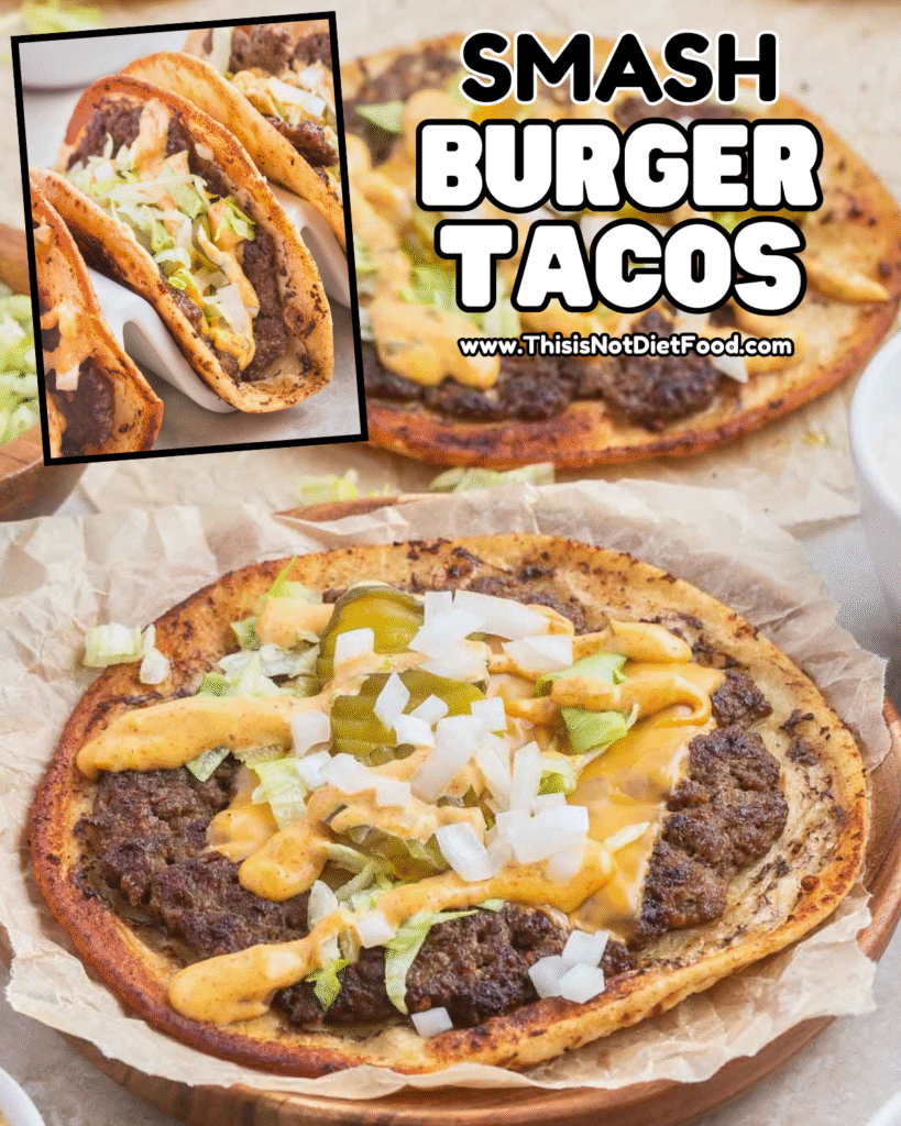 🌮🍔 Smash Burger Tacos &ndash; Cheesy Ground Beef Taco Recipe 🧀🔥
These Smash Burger Tacos are a fun fusion dinner combining juicy smash burger flavor with soft taco shells, melty cheddar cheese, crisp lettuce, fresh tomatoes, and all the bold toppings &mdash; the ultimate easy weeknight meal, family dinner idea, game night food, comfort food mash‑up, and burger‑inspired tacos everyone will love! Perfect as quick dinner recipes, ground beef taco dinner, cheeseburger tacos, creative taco night, and crowd‑pleasing meals. Save this smash burger tacos recipe, burger taco fusion, cheesy beef tacos, easy taco dinner, and tap for the full step‑by‑step photos & tips on This Is Not Diet Food! ❤️
#smashburgertacos #tacorecipe #groundbeefrecipes #comfortfood #cheesytacos #easydinners #familyfavorite #fusionfood #thisisnotdietfood