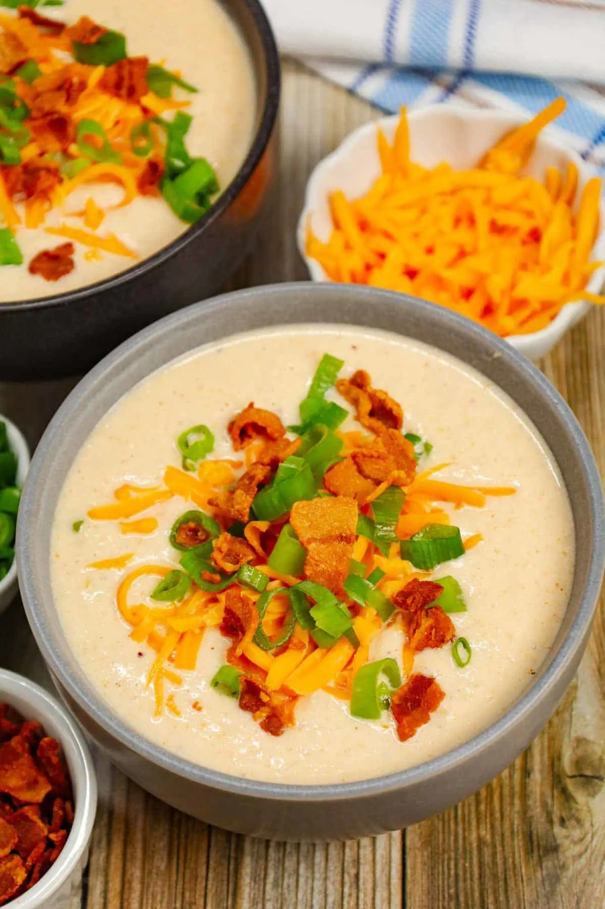 Loaded Cauliflower Soup is a rich and creamy soup loaded with bacon, cream cheese, green onions and cheddar cheese.