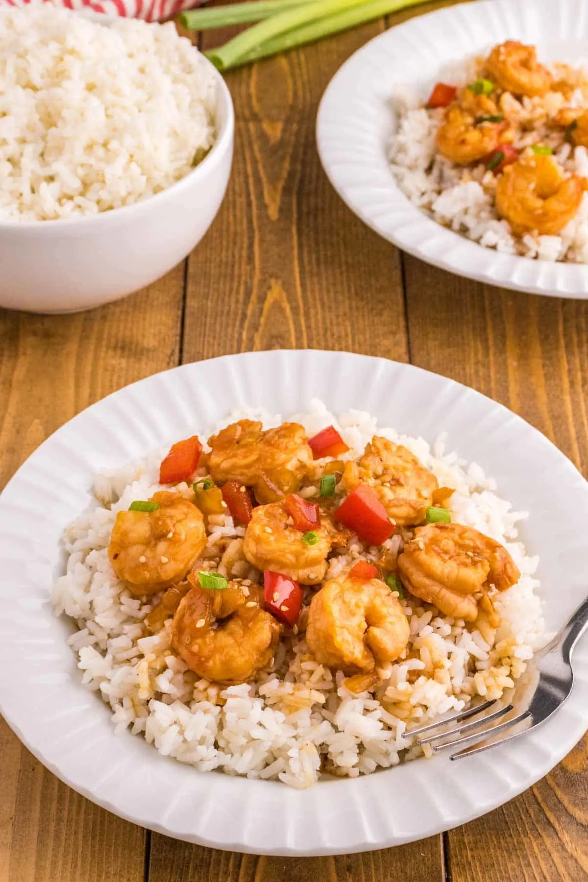 Mongolian Shrimp is a delightful dish with large shrimp cooked in a rich seasoned soy sauce with a bit of a kick from the addition of some chili garlic sauce.