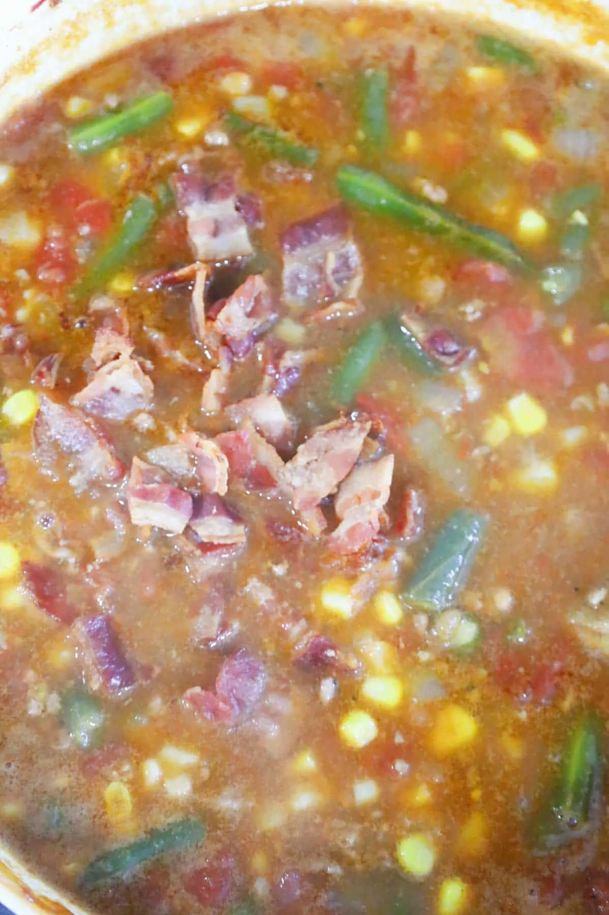 bacon pieces added to cowboy soup
