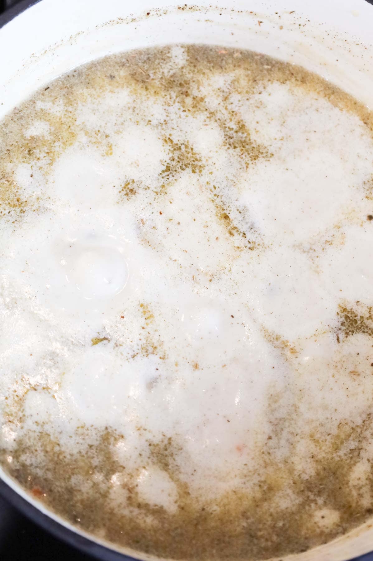 boiling cream soup in a Dutch oven