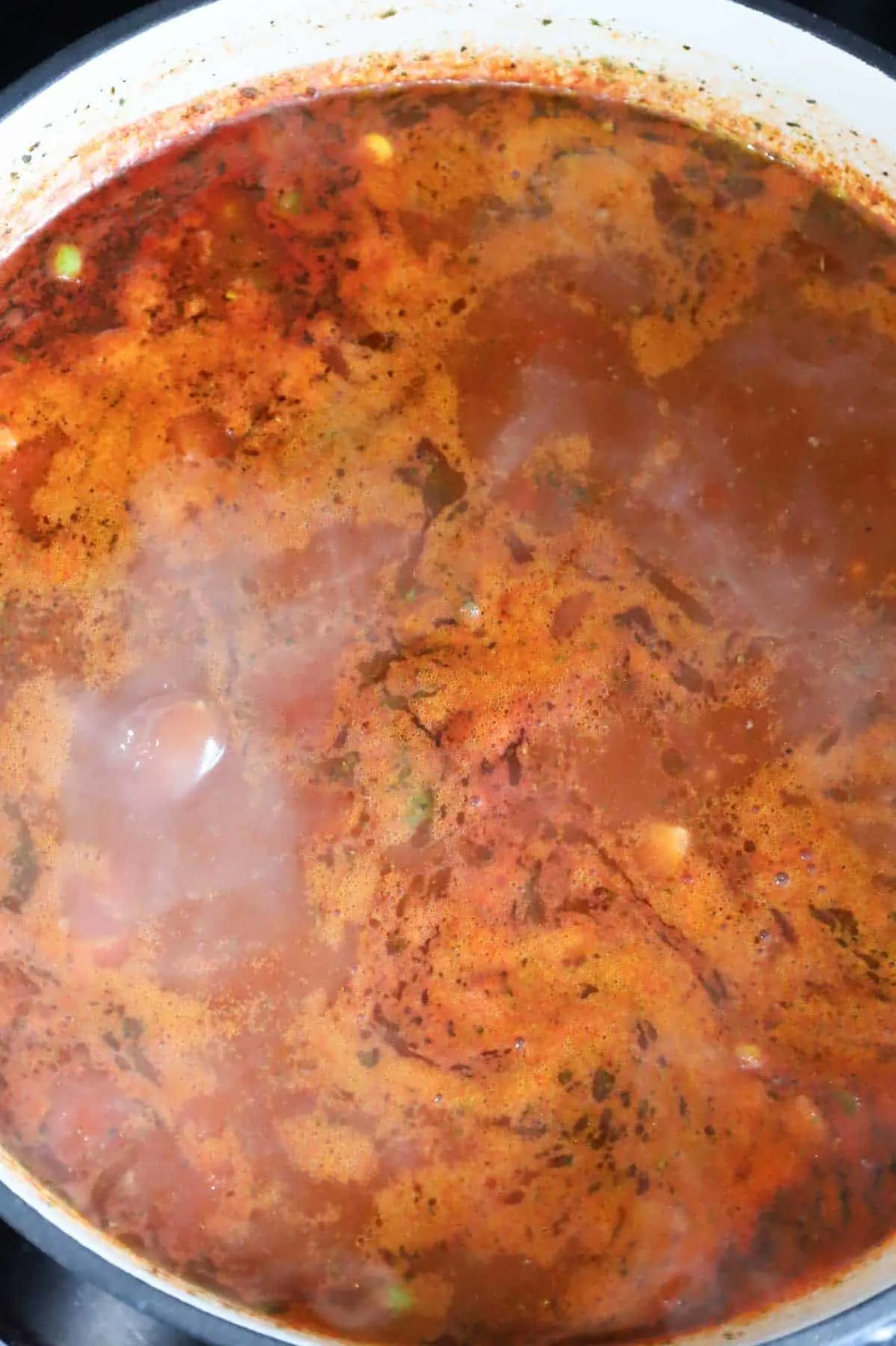 hamburger soup simmering in a pot