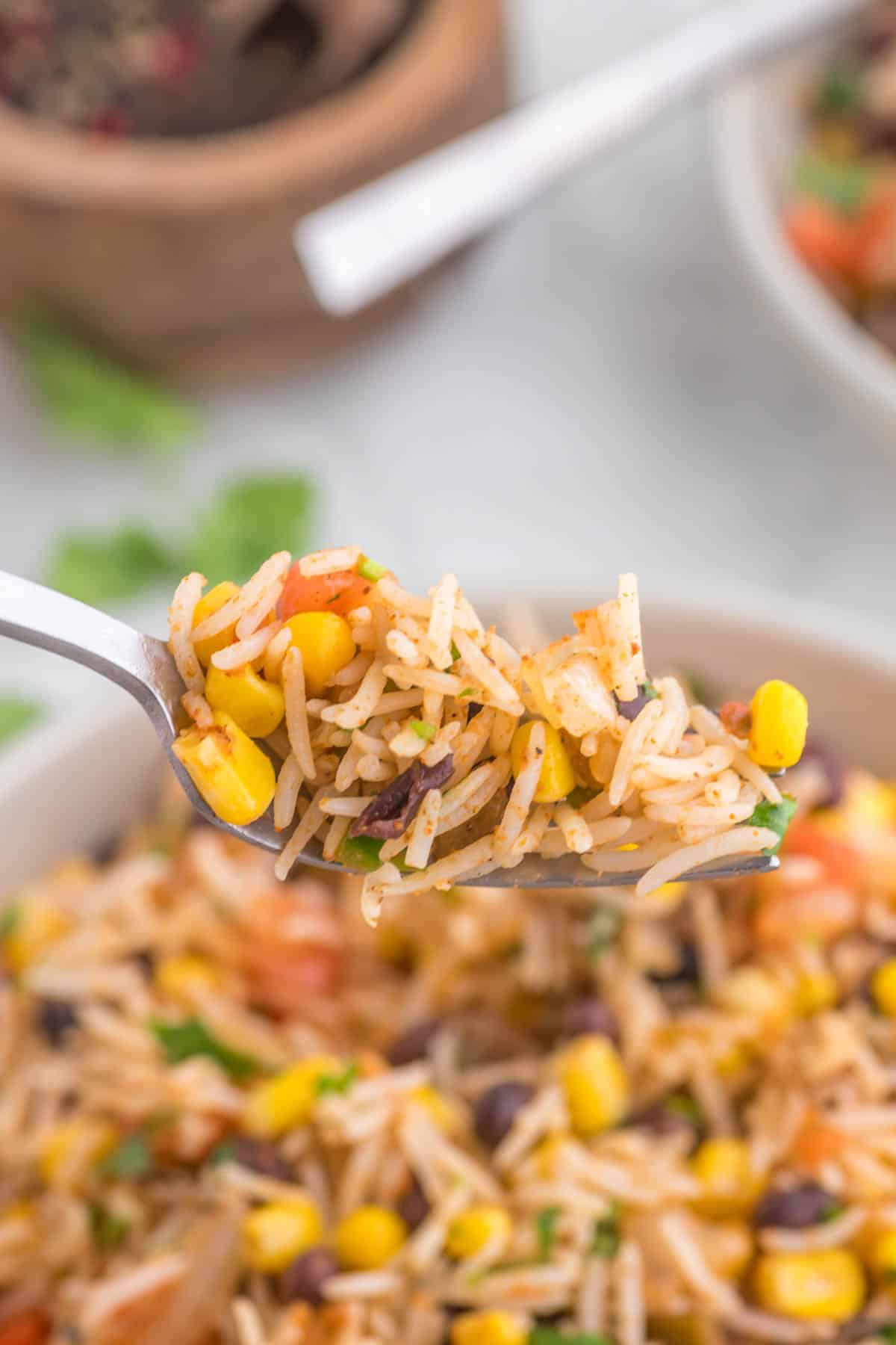 Mexican Fried Rice is a flavourful side dish loaded with onions, tomatoes, corn, black beans and salsa.