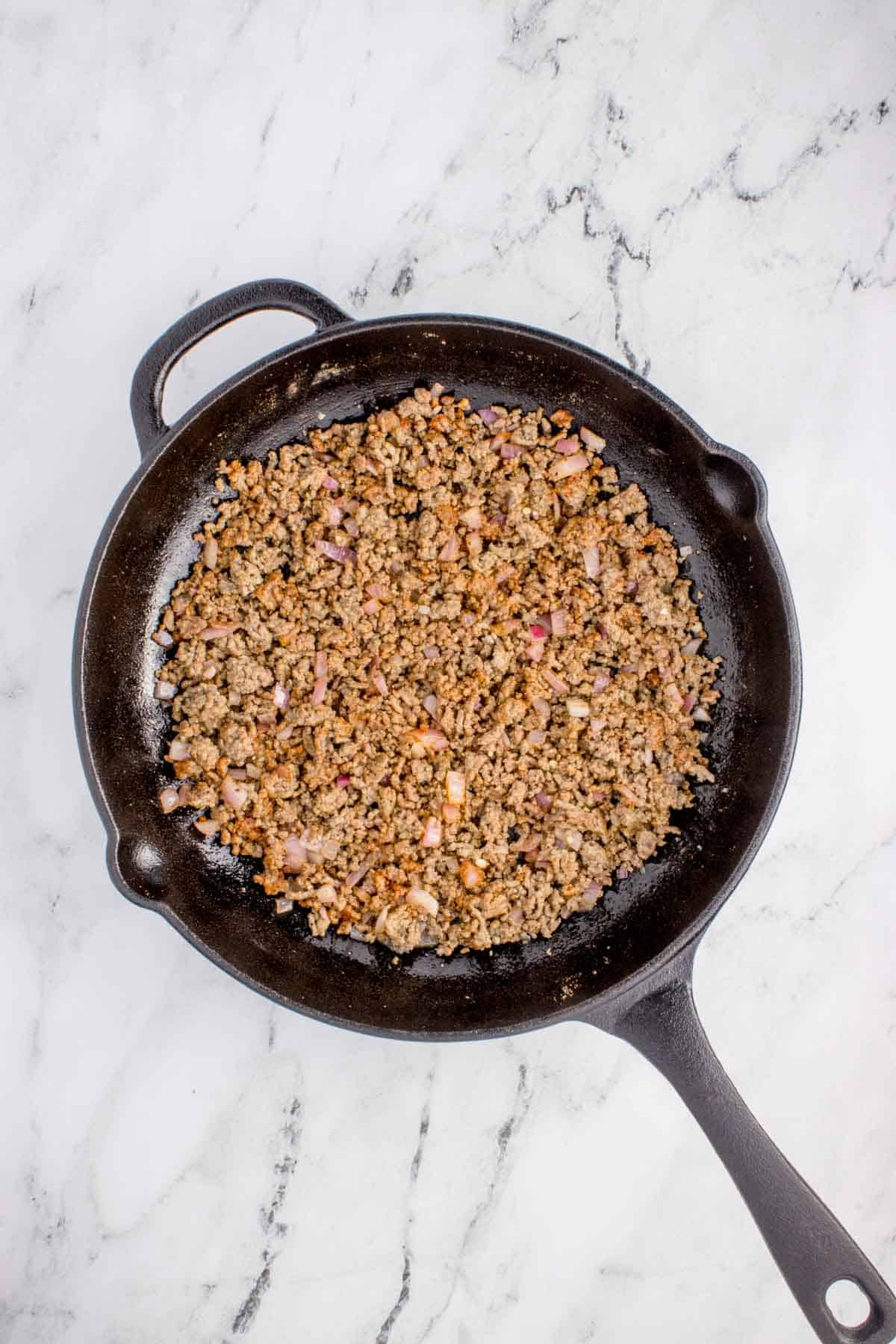 taco seasoned ground beef in a skillet