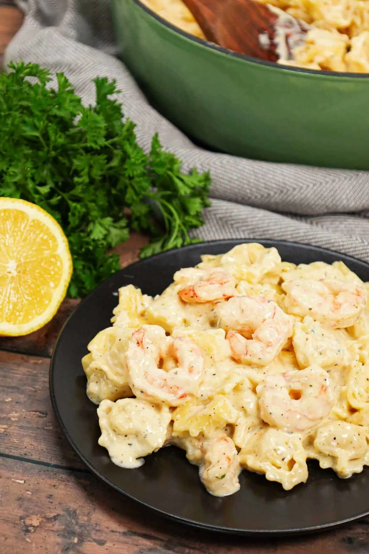 Shrimp Tortellini Alfredo is a delicious seafood pasta recipe with cheese tortellini and tender shrimp all tossed in a creamy garlic parmesan sauce.