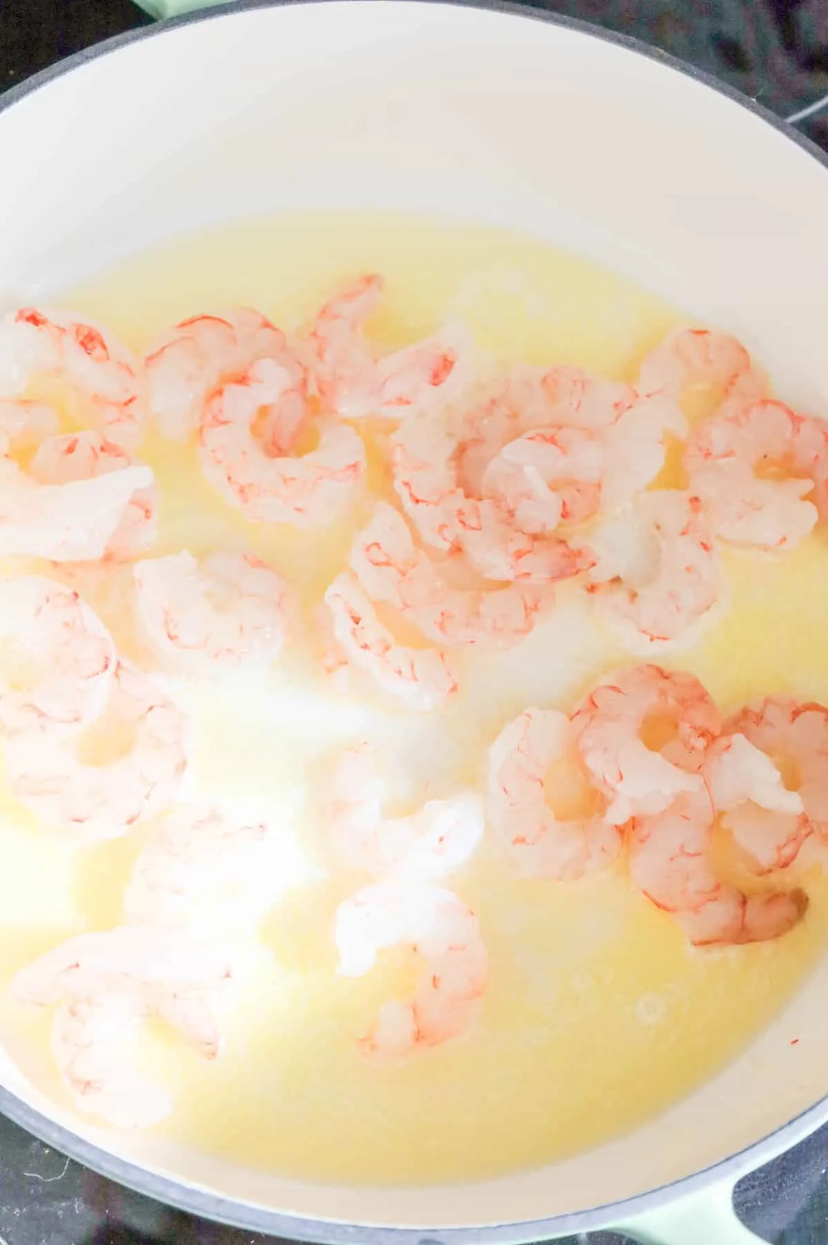 shrimp and butter in a skillet