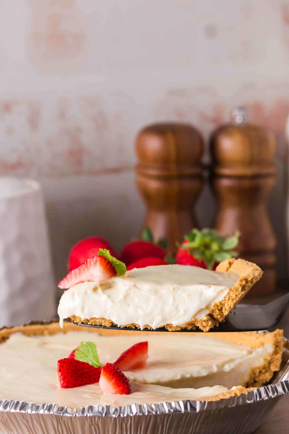 3 Ingredient Cheesecake is an easy no bake dessert recipe made with a graham pie crust, cream cheese and sweetened condensed milk.