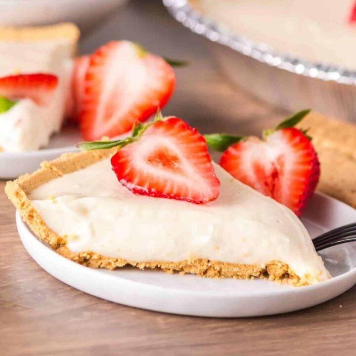 3 Ingredient Cheesecake is an easy no bake dessert recipe made with a graham pie crust, cream cheese and sweetened condensed milk.