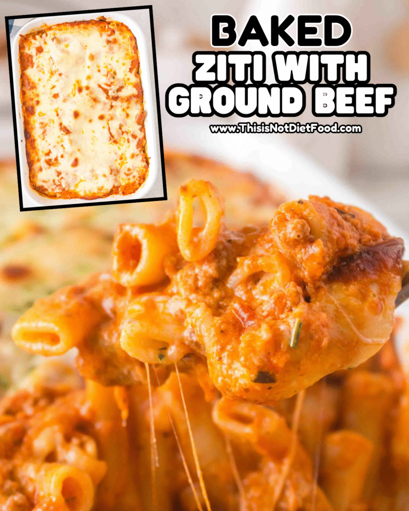 🍝 Baked Ziti with Ground Beef &ndash; Cheesy Italian-American Comfort Meal 🧀
This Baked Ziti with Ground Beef is the ultimate cheesy baked pasta dinner loaded with ground beef, ziti pasta, rich marinara sauce, sour cream & heavy cream, provolone & mozzarella cheese and baked to golden, bubbly perfection. Perfect for weeknight dinners, family meal ideas, comfort food recipes, and easy baked pasta that feeds a crowd! Save this ground beef ziti casserole, baked Italian pasta dish, cheesy ziti bake, and click for the full step-by-step recipe with tips & photos on This Is Not Diet Food! ❤️ #bakedziti #groundbeefrecipes #cheesypasta #comfortfood #easymeals #italianrecipes #pastadinner #familyfavorite #thisisnotdietfood