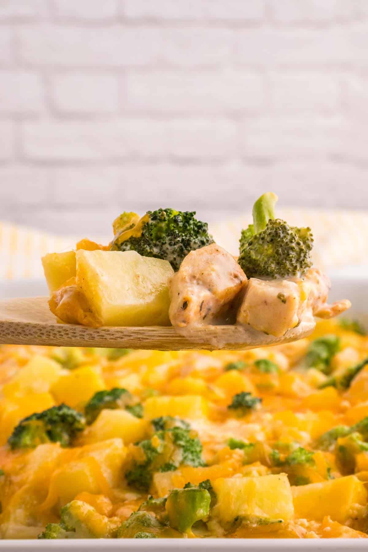 Chicken Broccoli Potato Casserole is a hearty dish loaded with chicken breast chunks, cubed potatoes and broccoli florets all in a creamy sauce and baked with cheese on top.