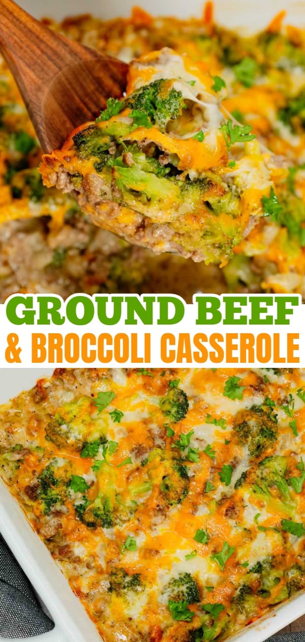 Ground Beef and Broccoli Casserole is a hearty dish loaded with ground beef, broccoli florets, diced onions, alfredo sauce, Italian seasoning, mozzarella cheese and cheddar cheese.