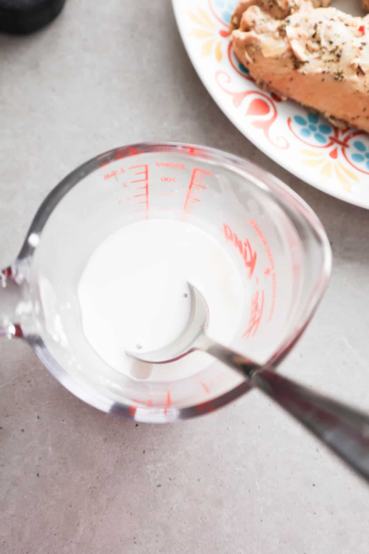 cornstarch flurry in a glass measuring cup