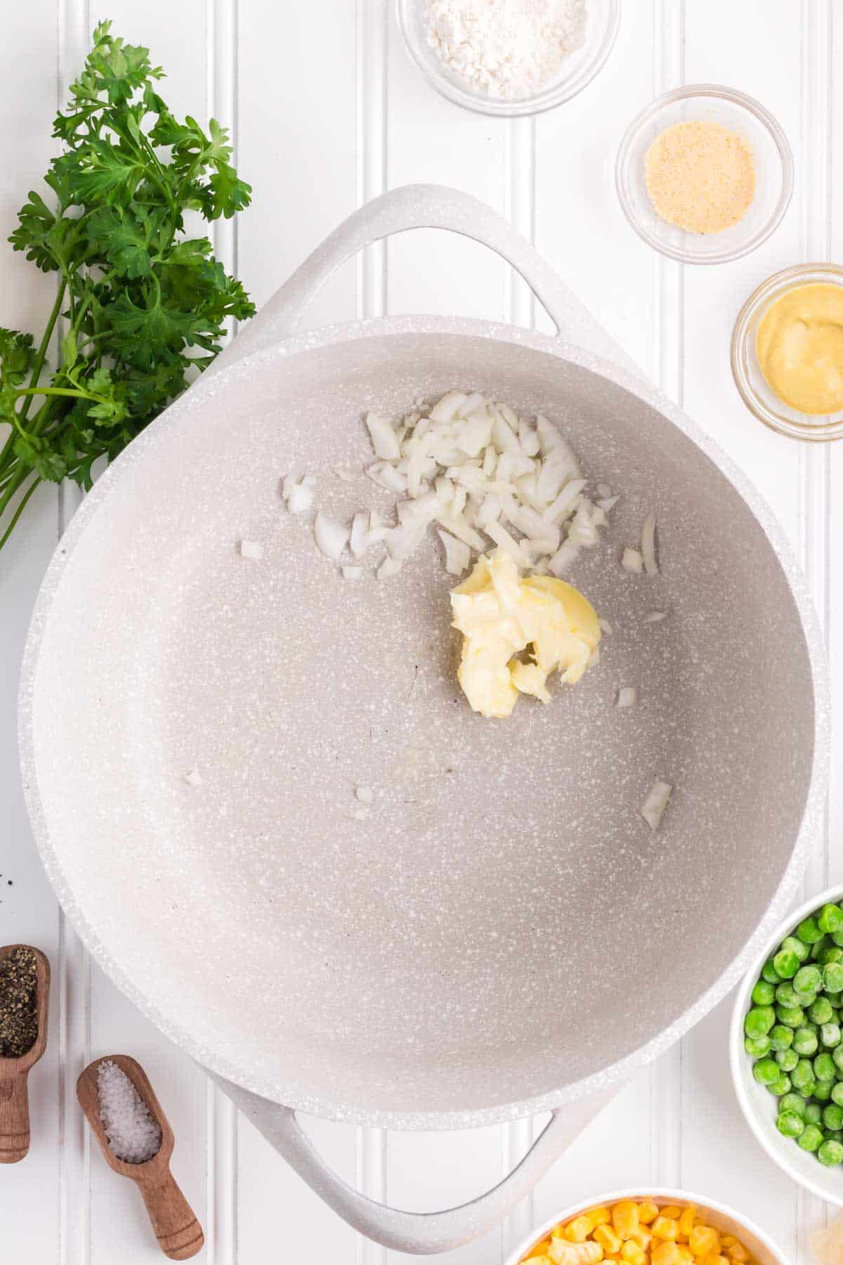 butter and diced onions in a bowl