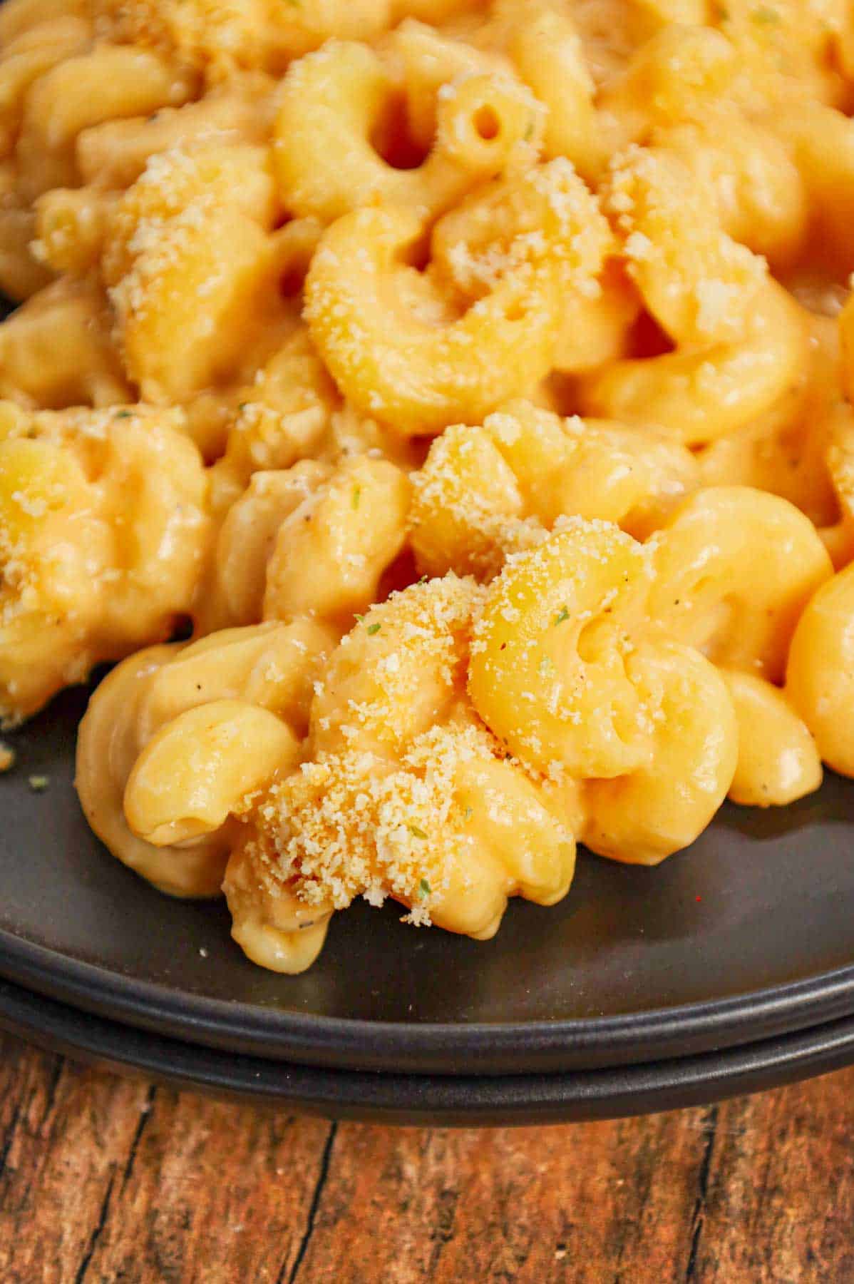 One Pot Mac and Cheese is a creamy and delicious pasta dish made with milk, cavatappi noodles, condensed cheddar soup, shredded cheddar cheese, mozzarella cheese, parmesan cheese and crushed Ritz crackers.