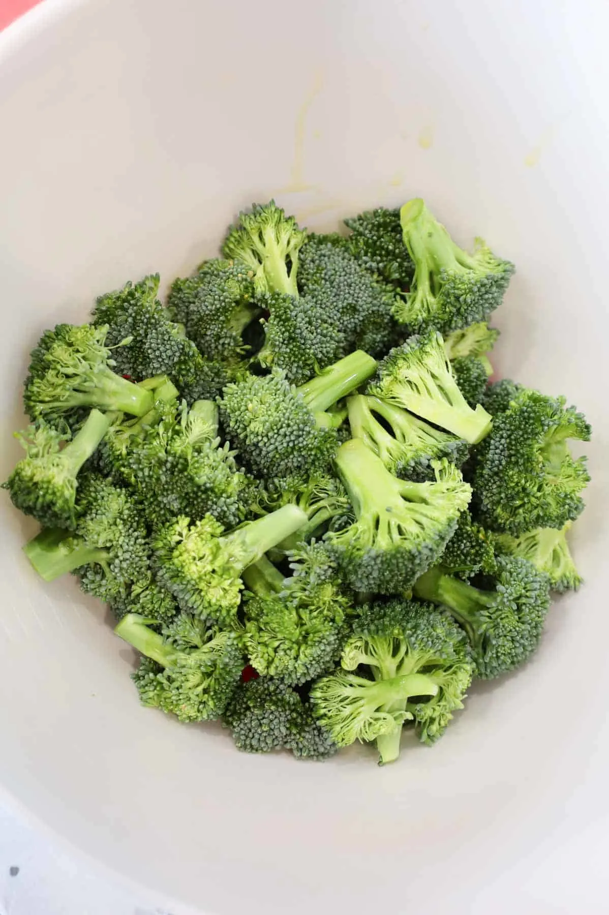 broccoli florets in a mixing bowl