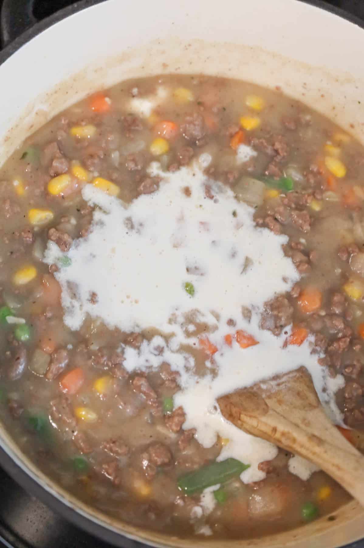 half and half added to shepherd's pie soup
