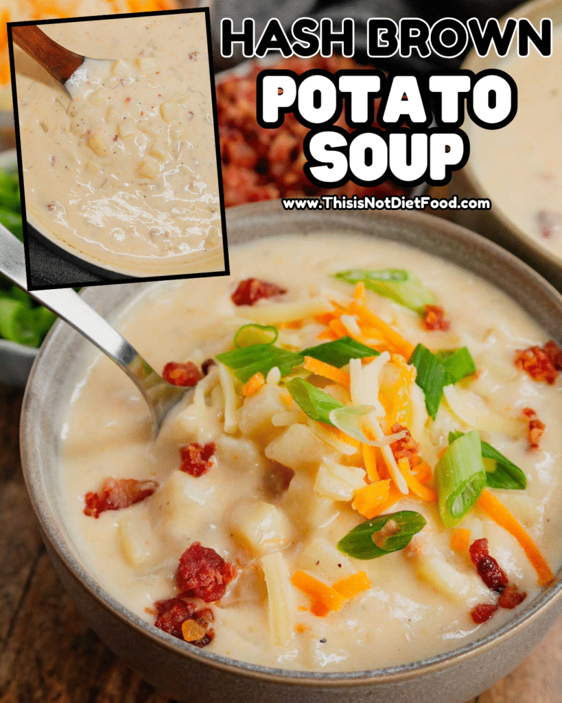 🥣 Hash Brown Potato Soup – Creamy Comfort Soup Recipe 🥔🧀
Warm up with this Hash Brown Potato Soup — a rich, creamy potato soup loaded with hash browns, tender potatoes, savory onions & garlic, melty cheddar cheese, and smoky bacon for ultimate comfort food satisfaction! Perfect for cold nights, easy weeknight meals, one‑pot dinners, potato soup lovers, family meal ideas, and hearty soups everyone will rave about. Save this hash brown potato soup recipe, creamy potato soup, cheese & bacon soup, slow cooker option, and tap for the full recipe with step‑by‑step photos & tips on This Is Not Diet Food! ❤️
#hashbrownpotatosoup #potatosoup #comfortfood #souprecipe #cheesypotatosoup #easydinners #familymeals #onepotmeal #thisisnotdietfood