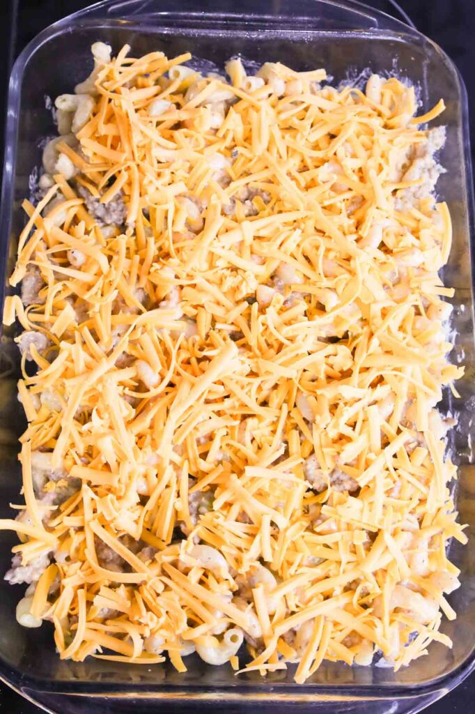 shredded cheese on top of big mac pasta