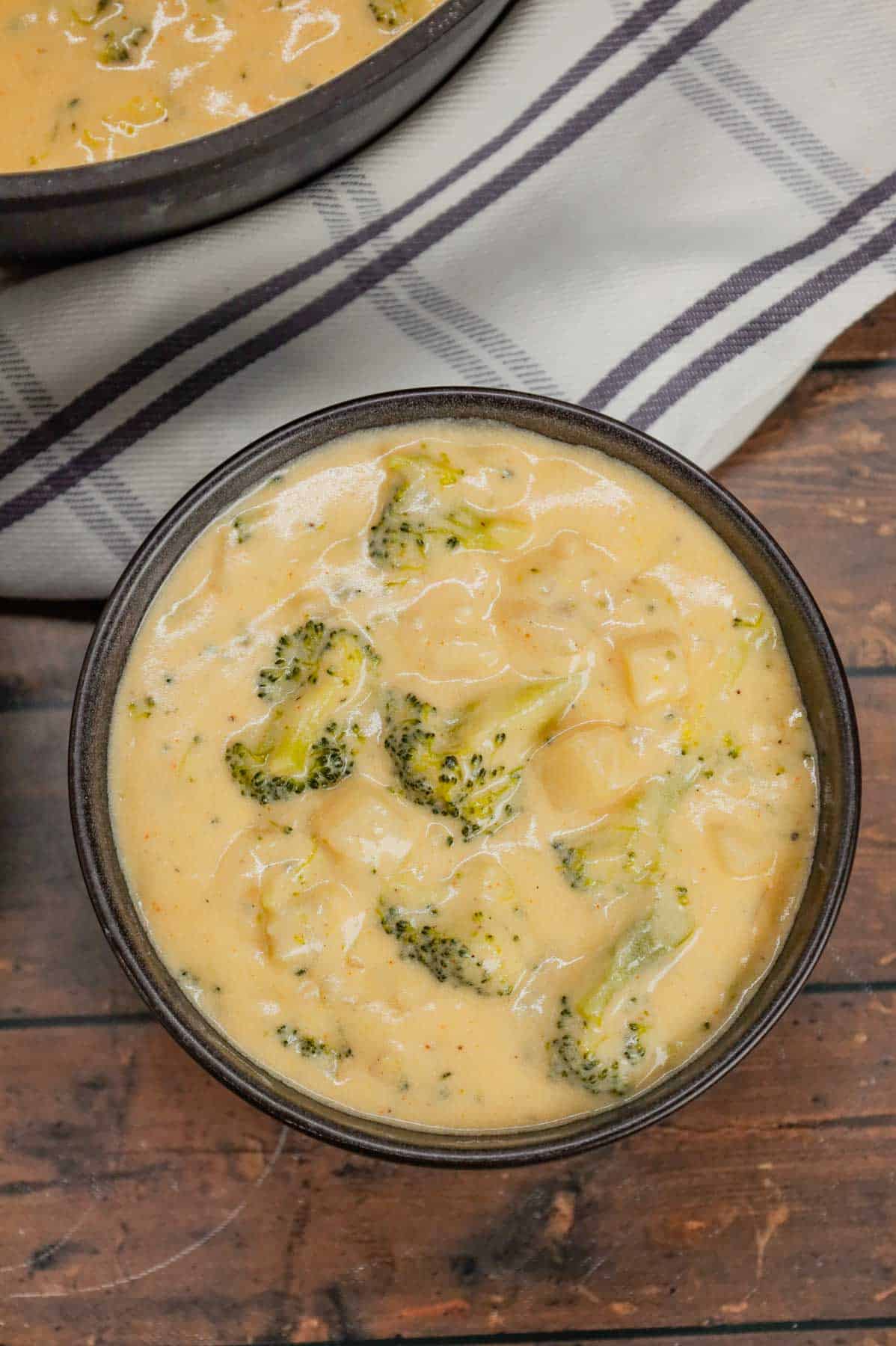 Broccoli Potato Soup is a hearty soup recipe loaded with diced hash brown potatoes, broccoli florets, cheddar cheese and instant mashed potatoes.